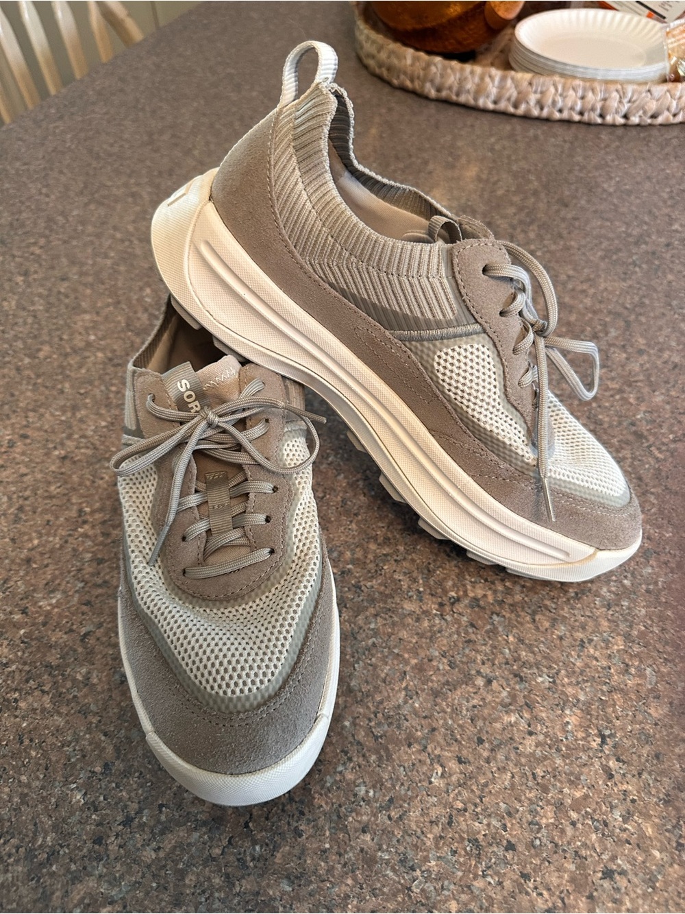 Sorel Ona Women’s Gray and Moonstone Mesh Suede Sneaker